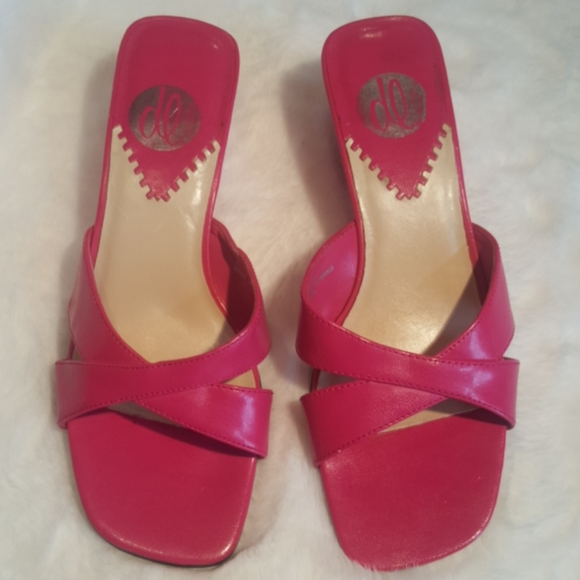 DL ♡ Gorgeous Bright Pink "Berkley" Open Toe Slip On Cris Cross 2.5" Heels 5.5M - Picture 3 of 15